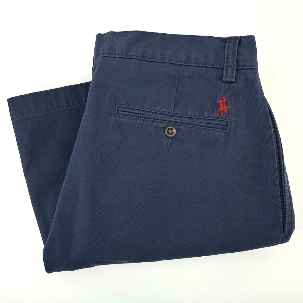 VTG Polo Ralph Lauren Mens Tyler Fit Pleated Chino Shorts Blue Cotton Size 33